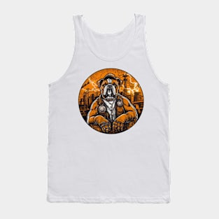 A gritty Electrician English Bulldog t-shirt design set in an urban industrial environment Tank Top